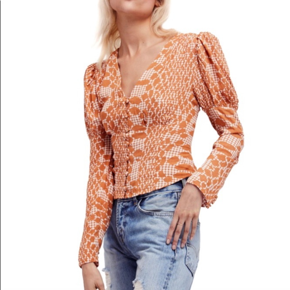 NEW Free People Sweet On You Puff Sleeve Crop Top
